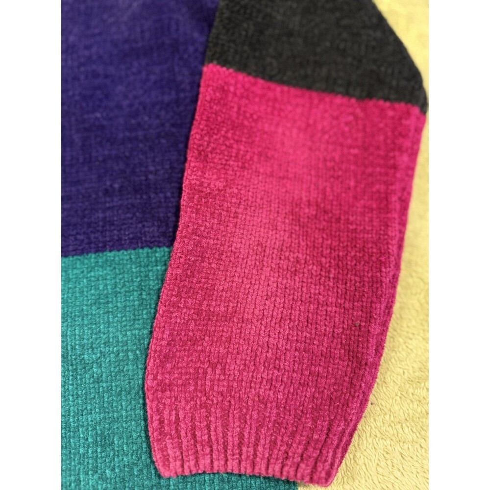 Vintage 90s 80s Alfred Dunner Color Block Chenille Sweater Women's Petite Medium - Picture 3 of 13